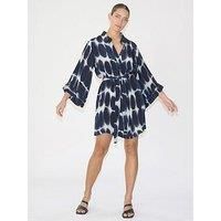 Religion Kimono Sleeve Tunic Shirt Dress - Navy