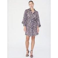Religion Tunic Leopard Print Kimono Sleeve Shirt Dress - Brown