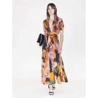 Religion Solstice Full Skirt Abstract Wrap Dress - Orange