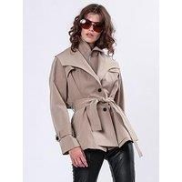 Religion Rhodium Trench Coat With Belt And Double Fastening In Structured Crepe