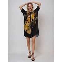 Religion Jade Floral Placement Tunic Dress - Yellow