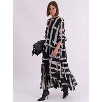 Religion Sunset Maxi Shirt Dress With A Tiered Boho Style Skirt In Abstract Prints - Black