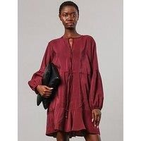 Religion Twist Mini Dress In Deep Burgundy With Tie Waist And Neck Tie