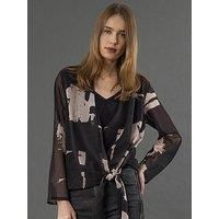 Religion Infinity Hand-Painted Print Wrap Top With Tie Front - Black