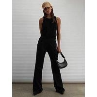 Religion Flared Flux Trouser With Flat Fronted Waist And Elasticated Back - Black