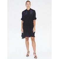Religion Loose Fitting Tunic Shirt Dress With Tie Waist - Black