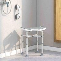 HOMCOM Height Adjustable Shower Stool with Suction Grab Rail, Aluminium Shower Chair with U-Shaped Padded Seat, Non-Slip Bath Stool for Elderly, Disabled, Seniors, Pregnant, Grey