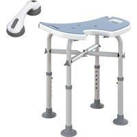 Height Adjustable Shower Stool with Suction Grab Rail U-Shaped Padded Seat