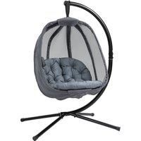 Outsunny Hanging Egg Chair, Folding Swing Hammock with Cushion and Stand for Indoor Outdoor, Patio Garden Furniture, Grey