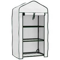 Outsunny Portable Mini Greenhouse with Roll-up Door and Wire Shelves, White
