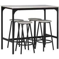 HOMCOM 5 Piece Bar Table Set, Industrial Dining Table Set for 4 with Stools, Metal Frame, Footrest for Kitchen, Living Room, Small Space, Grey