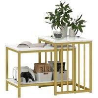 HOMCOM Modern Coffee Table Set of Two w/ Steel Frame Marble-Effect Gold Tone, Gold