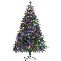 HOMCOM 7ft Prelit Artificial Christmas Tree with Dual Colour LED Light and 1466 Tips, Metal Base, Realistic Hinged Xmas Tree, Green