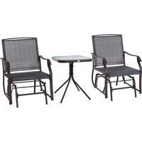 Outsunny Glider Rocking Chair & Table Set 2 Single Seaters Rocker Garden Swing Chair Patio Furniture Bistro Set Grey