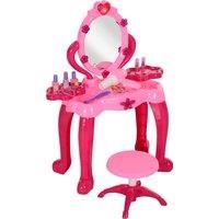AIYAPLAY Kids Dressing Table with Mirror and Stool, Light, Music, 15 Accessories, for 3-6 Years Old, Pink Aosom UK