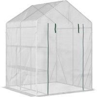 Outsunny Walk-In Greenhouse Portable Gardening Plant Grow House with 2 Tier Shelf, Roll-Up Zippered Door and PE Cover, 143 x 143 x 195 cm