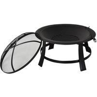 Outsunny Metal Large Firepit Bowl Outdoor Round Fire Pit w/ Lid, Log Grate, Poker for Backyard, Camping, BBQ, Bonfire, 76 x 76 x 53cm, Black