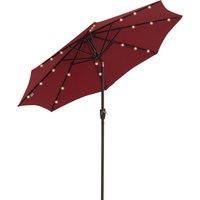 Outsunny £2.7m Garden 24 LED Light Parasol Solar Outdoor Tilt Sun Umbrella Patio Club Party Event Manual Sun Shade w/ Hand Crank and 8 Ribs Red