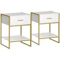 HOMCOM Set of Two Elegant Bedside Tables White/Gold-Tone, none