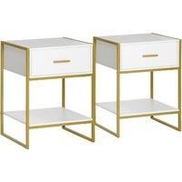 HOMCOM Bedside Table Set of 2, Modern Side Table with Drawer and Shelf, Nightstand for Bedroom, White Aosom UK Aosom UK