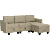 Homcom Convertible Modular Sectional Sofa W/ Storage Wood Frame Light Brown