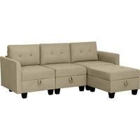 HOMCOM Convertible Modular Sectional Sofa with Storage, 3 Seater Sofa Set, L Shaped Sofa Couch with Ottoman, Wood Frame for Living Room, Light Brown Aosom UK