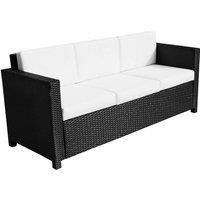 Outsunny Garden Rattan Sofa 3 Seater All-Weather Wicker Weave Metal Frame Chair with Fire Resistant Cushion - Black