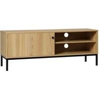 HOMCOM Retro-Style TV Cabinet with Storage Compartments and Cable Management - Natural Wood Finish, Brown