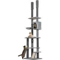 PawHut Floor To Ceiling Cat Tree with Anti-tipping Kit for Safety, 225-255cm Height Large Cat Tower w/ Cat Scratching Posts, Ramp, Condo Aosom UK