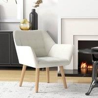 Homcom Velvet-Feel Accent Chair With Arms, Slanted Back, Wood Legs, Cream White, Cream