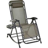 Outsunny Garden Rocking Chair Folding Recliner Outdoor Adjustable Sun Lounger Rocker Zero-Gravity Seat with Headrest Side Holder Patio Deck - Grey