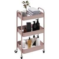 Homcom 3 Tier Rolling Utility Cart With 3 Mesh Baskets, Pink