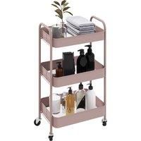HOMCOM Three-Tier Steel Storage Trolley - Pink Aosom UK