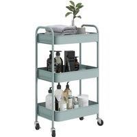 HOMCOM Three-Tier Steel Storage Trolley - Light Blue Aosom UK