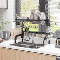 Homcom Over The Sink Dish Drainer Rack, 2 Tier Dish Rack For Kitchen, Black
