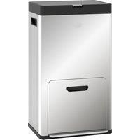 HOMCOM 56L Triple Compartment Stainless Steel Kitchen Bin, with Deodoriser Holders and Wheels - Silver Tone Aosom UK