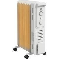 HOMCOM 2000W Oil Radiator, 9 Fin Energy Efficient Portable Electric Heater with 3 Heat Settings, Adjustable Thermostat, White Aosom UK