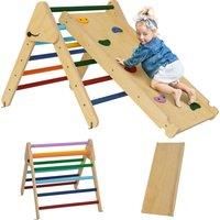 AIYAPLAY Toddler Climbing Frame for Kids with Ramp, 3 in 1 Wooden Pikler Triangle Set for 18-48 Months, Multicolour Aosom UK