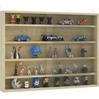 HOMCOM 5-Tier Wall Display Shelf Unit Cabinet w/ 4 Adjustable Shelves Glass Doors Home Office Ornaments 60x80cm Oak Aosom UK