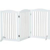 PawHut Foldable Dog Gate, Wooden Freestanding Pet Gate with 2 Support Feet, Dog Barrier for Doorways, Stairs, Halls - White