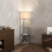 HOMCOM Corner Floor Lamp with Shelves, Modern Tall Standing Lamps for Living Room, Bedroom, with Chain Switch Bulb not Included, Light Grey