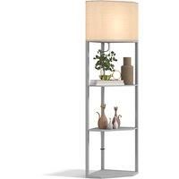 HOMCOM Corner Floor Lamp with Shelves, Tall Standing Lamps for Living Room, with Pull Chain Switch Bulb not Included, Grey Aosom UK