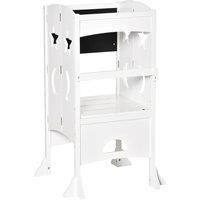 HOMCOM Kids Step Stool Toddler Kitchen Stool with Blackboard Lockable Handrail for Kids Kitchen Counter White Aosom UK