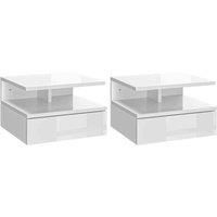 HOMCOM Nightstand Set of 2, Wall Mounted Bedside Cabinet, High Gloss White, White