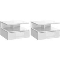HOMCOM Set of Two Floating High Gloss Bedside Tables - White Aosom UK