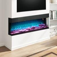 HOMCOM 60/'/'/152cm 3-Sided Electric Fireplace Wall Mounted, Recessed, Insert, Freestanding, Glass Electric Fire with Adjustable LED Flame Effect, Log, Crystal, Remote Control, 1800W, Black