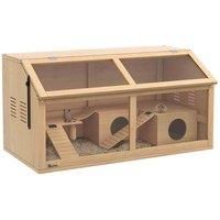 PawHut Wooden Hamster Cage for Gerbils w/ Suspension Bridge, Ladders, Nature