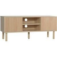 HOMCOM TV Stand Cabinet, TV Unit for TVs up to 50", TV Cabinet with Storage Shelves, Sliding Doors and Cable Holes for Living Room, Bedroom, Natural Wood Finish Aosom UK
