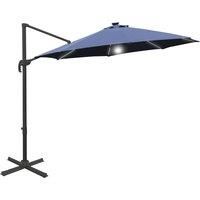Outsunny 3(m) Cantilever Roma Parasol Garden Sun Umbrella Outdoor Patio with LED Solar Light Cross Base 360 Rotating, Blue