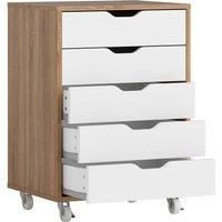 Vinsetto Five-Drawer Filing Cabinet, with Wheels - Oak Brown Aosom UK